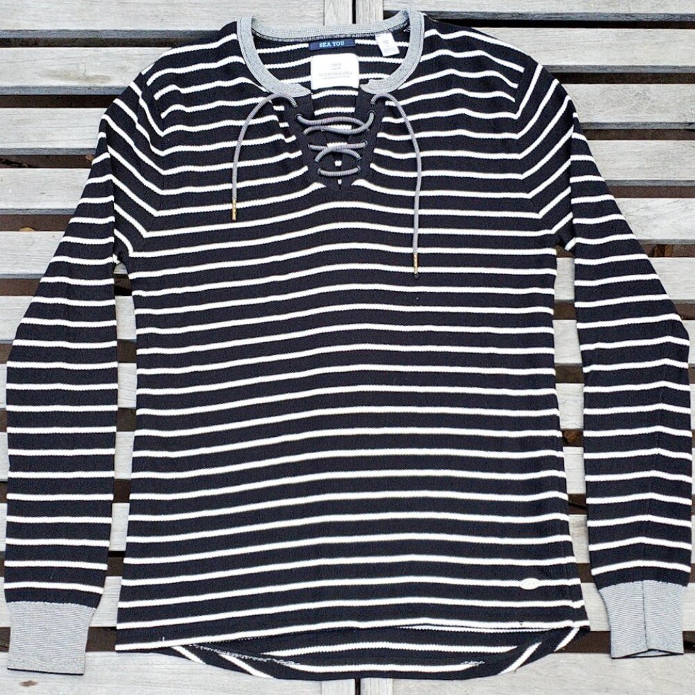 Scotch & Soda Black and White Striped Sweatshirt